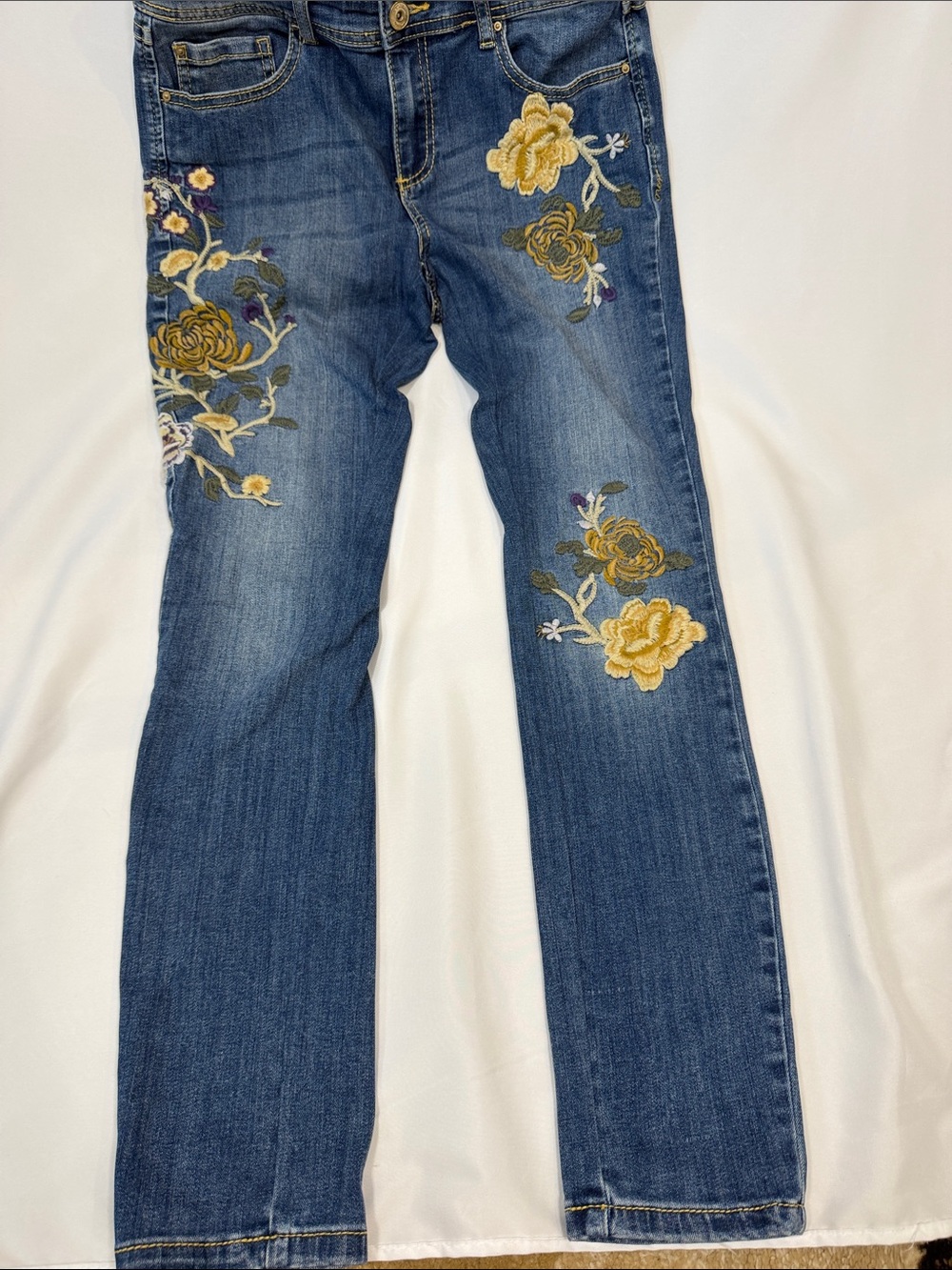 INC International Concepts Blue Jeans with Yellow Floral Embroidery - Picture 3 of 8